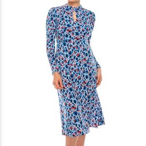 MAGGY LONDON LIGHT BLUE RED FLORAL PRINT MIDI DRESS SIZE 2